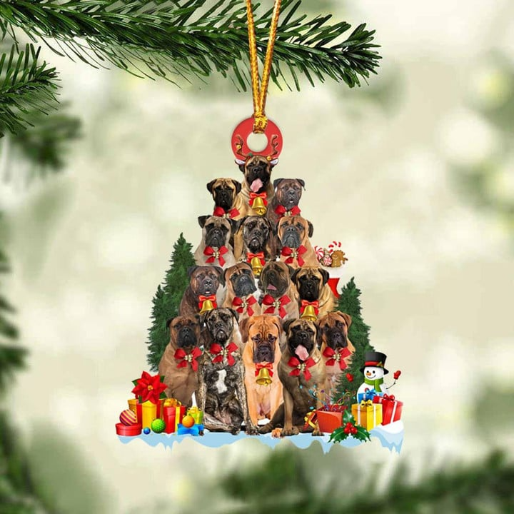 Custom Dog Acrylic Christmas Ornament, Personalized Bullmastiff Christmas Tree Shaped Acrylic Ornament for Dog Lover, Christmas, New Year