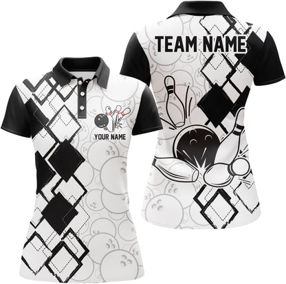 Custom Bowling Team Jersey League Bowling Unisex Polo Shirts, Bowling uniforms Ball & Pins Personalized Bowling Name And Team Name