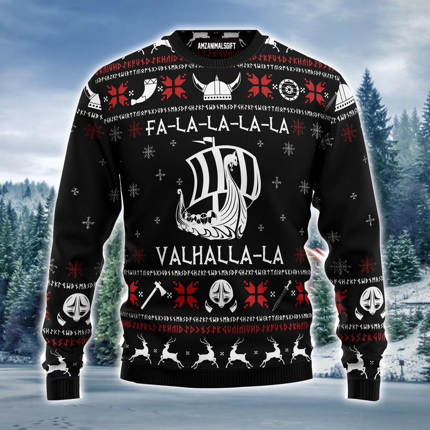 Valhalla Viking Ugly Christmas Sweater, Fa-la-la-la-la Christmas Pattern Ugly Sweater For Men & Women - Best Gift For Christmas, Viking Lovers