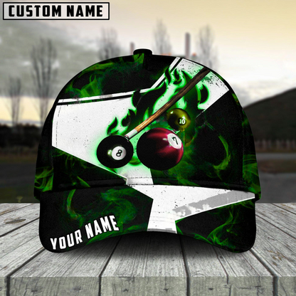 Customized Billiard Cap, Billiard Pool Ball 8 Dark Flame Stroke Personalized Name 3D Hats, Best Billiard Pool Hat For Billiard Players (7 Colors)