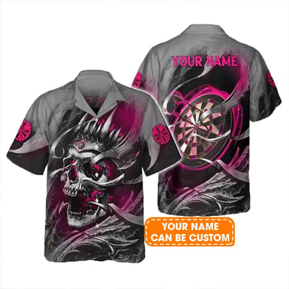 Customized Name Darts Hawaiian Shirts, Pink Skull Dartboard Personalized Name Darts Aloha Shirts For Men - Gift For Darts Lovers, Darts Team Players