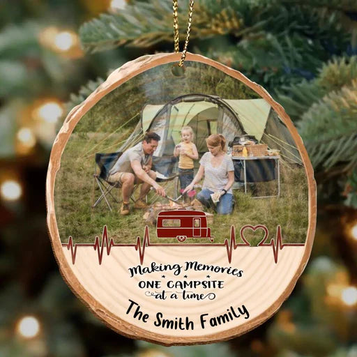 Customized Family Photo Wooden Ornament, Personalized Camping Family Photo Wood Ornament - Christmas Gift For Family, Camping Lovers