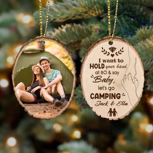 Custom Camping Couple Photo 2-Sides Wooden Ornament, Personalized Couple Photo Wood Ornament - Christmas Gift For Couple, Birthday, Anniversary
