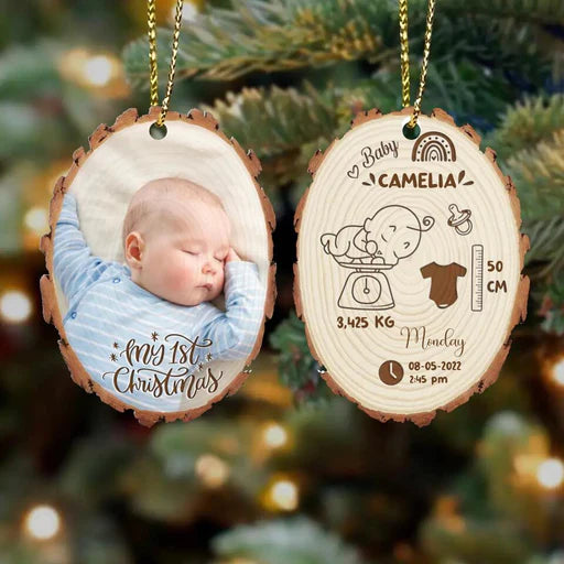 Custom Baby Photo 2-Sides Wooden Ornament, Customized Baby Photo Wood Ornament - Christmas Gift For Kids, Baby, Birthday Gift