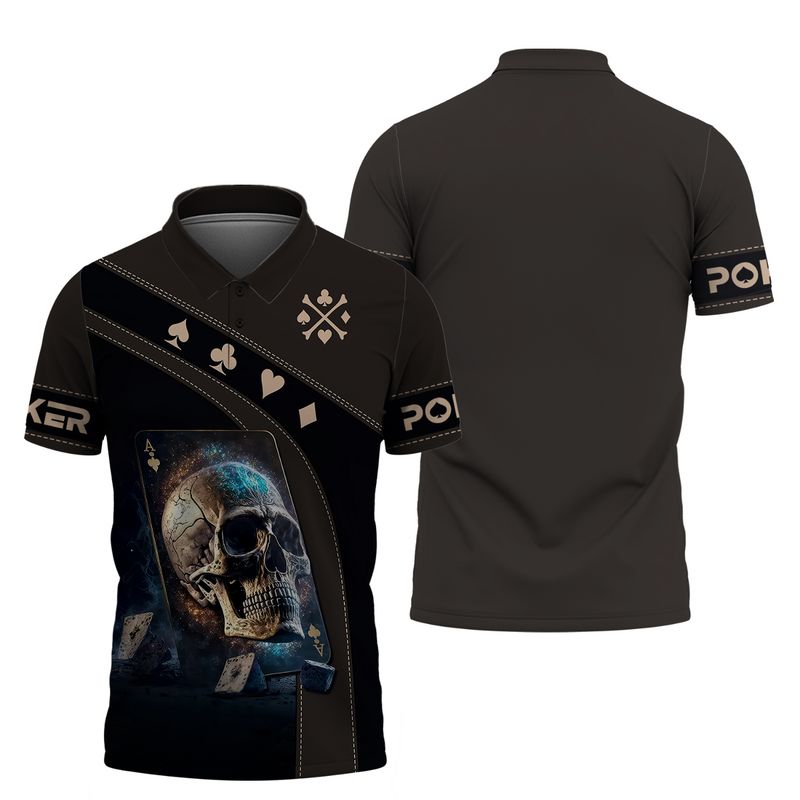 Customized Poker Shirt, Dark Skull Ace Card Shirts, Perfect Outfit For Poker Players