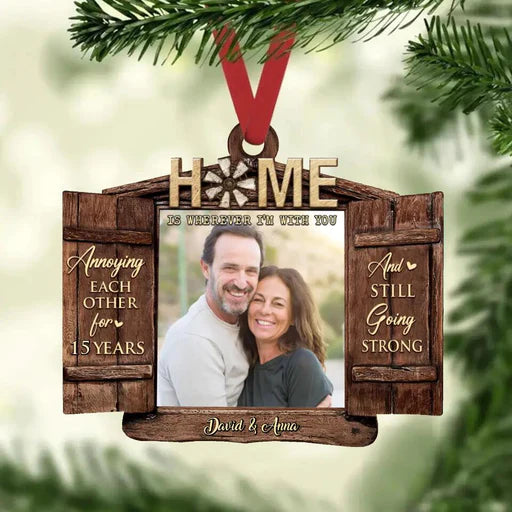 Personalized Window Couple Photo Wooden Ornament, Customized Couple Photo Wood Ornament - Gift Idea For Lovers, Couple, Parents, Spouse