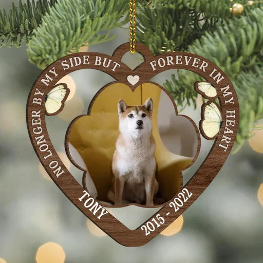 Custom Memorial Pet Photo Wooden Ornament, Personalized Dog Photo Heart Wood Ornament - Memorial Gift For Dog Lovers, Pet Lovers, Christmas
