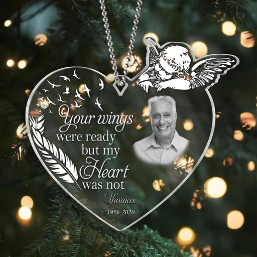 Personalized Memorial Photo Heart Acrylic Ornament, Custom Dad Photo Acrylic Ornament - Memorial Gift For Mother, Father, Family, Friends