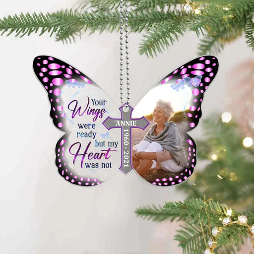 Custom Mom Photo Butterfly Acrylic Ornament, Customized Memorial Dad Photo Acrylic Ornament - Memorial Gift For Mom, Dad, Family, Friends