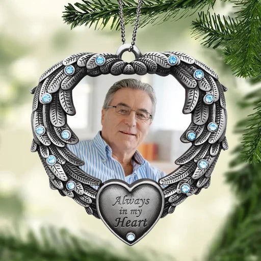 Personalized Photo Angel Wings Aluminum Ornament, Customized Dad Photo Aluminum Ornament - Memorial Gift For Dad, Mom, Family, Friends