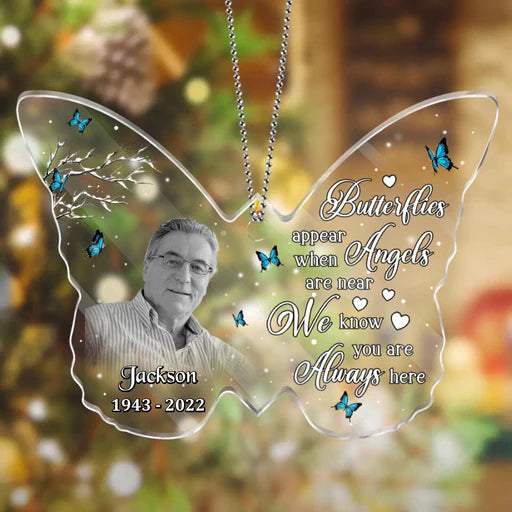 Personalized Memorial Dad Photo Butterfly Acrylic Ornament, Custom Mother Photo Acrylic Ornament - Memorial Gift For Mother, Father, Family, Friends