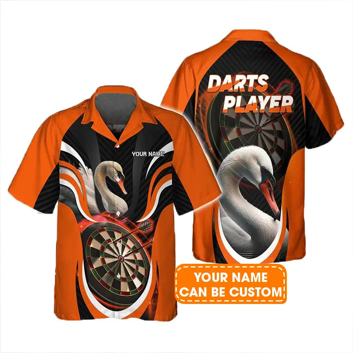 Customized Darts Hawaiian Shirt, Orange Swan Dartboard, Personalized Name Hawaiian Shirt For Men - Perfect Gift For Darts Lovers, Darts Players
