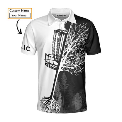 Custom Golf Long Sleeve Men Polo Shirt, Custom Name Black And White Disc Golf Basket Apparel - Perfect Gift For Men, Golf Lovers