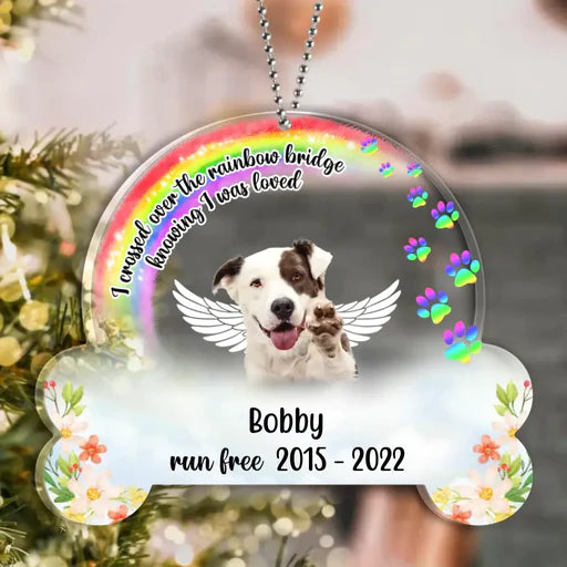 Personalized Dog Photo Rainbow Acrylic Ornament, Customized Pet Angel Wings Photo Acrylic Ornament  - Memorial Gift For Dog Lovers, Pet Lovers