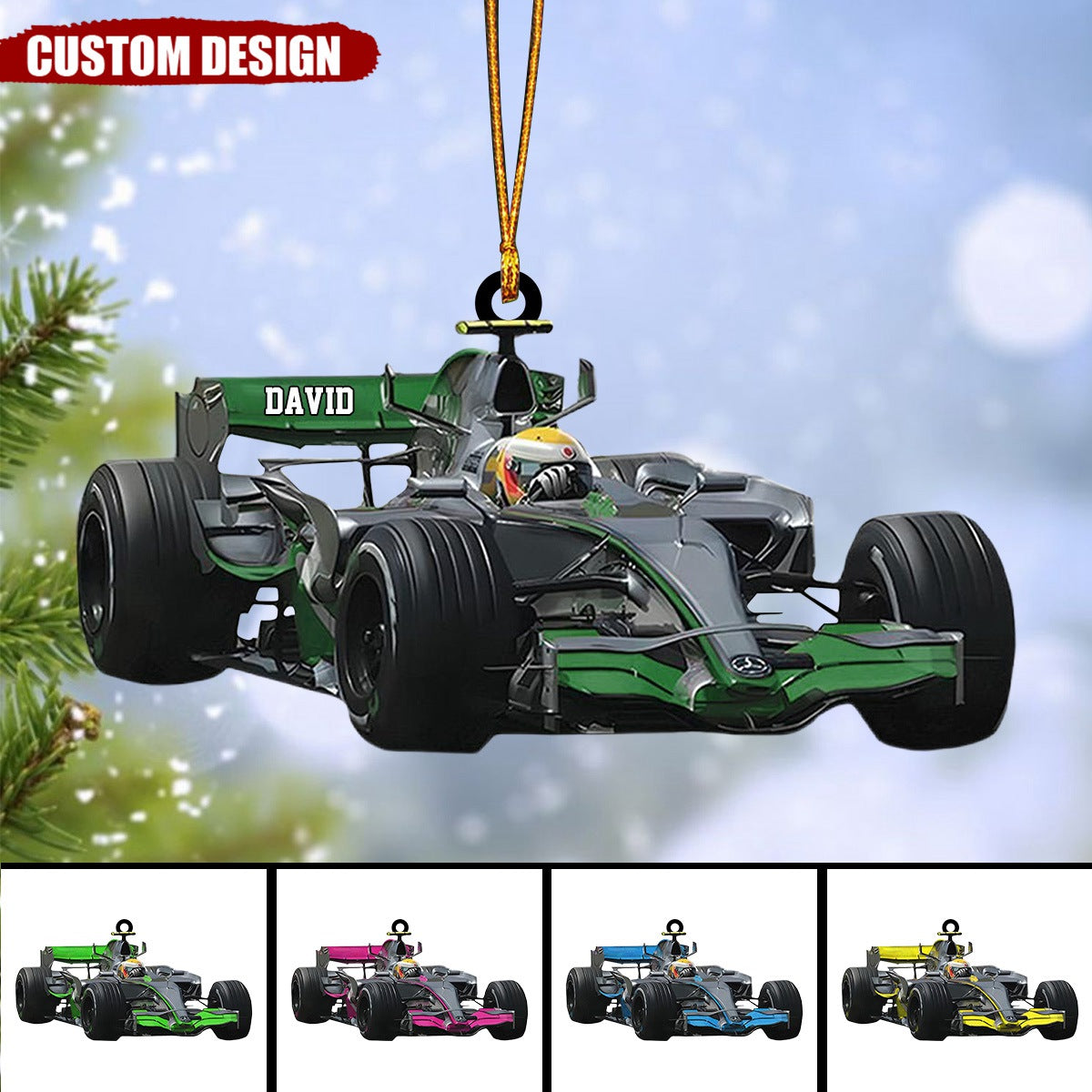 Personalized Formula Race Car Flat Acrylic Ornament, Meaningful Christmas Ornament Gifts For Racing Car Lovers