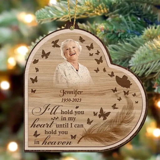 Custom Mom Photo Heart Wooden Ornament, Customized Memorial Photo Wood Ornament - Memorial Gift For Mom, Dad, Family, Friends