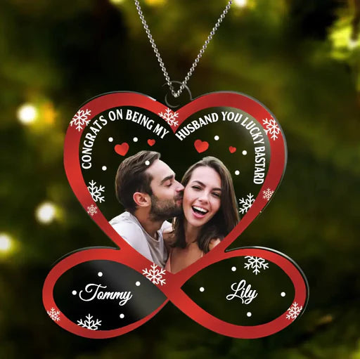 Customized Couple Photo Acrylic Ornament, Custom Couple Photo Acrylic Ornament - Christmas Gift For Couple, Lovers, Spouse