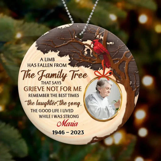Personalized Photo Circle Ceramic Ornament, Customized Mom Photo Ceramic Ornament, The Family Tree - Memorial Gift For Mom, Dad, Family, Friends