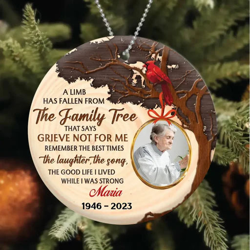 Personalized Photo Circle Ceramic Ornament, Customized Mom Photo Ceramic Ornament, The Family Tree - Memorial Gift For Mom, Dad, Family, Friends