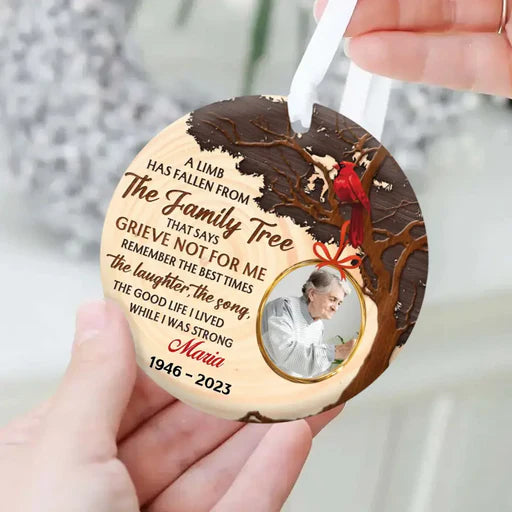 Personalized Photo Circle Ceramic Ornament, Customized Mom Photo Ceramic Ornament, The Family Tree - Memorial Gift For Mom, Dad, Family, Friends