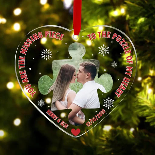 Customized Missing Piece Couple Photo Acrylic Ornament, Custom Couple Photo Acrylic Ornament - Christmas Gift For Couple, Lovers, Spouse