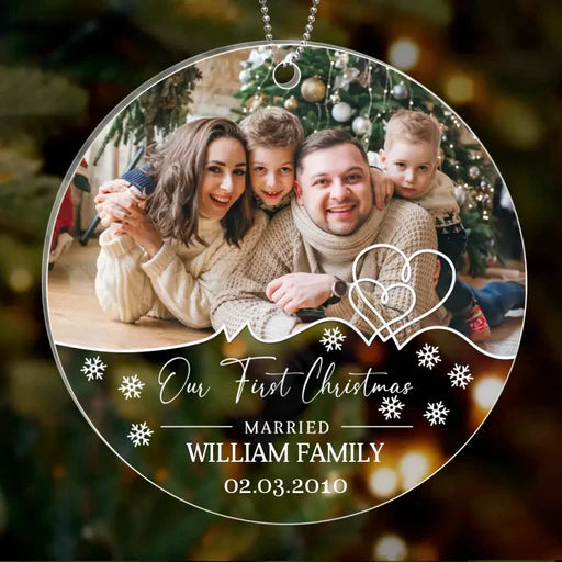 Customized Couple Photo Circle Acrylic Ornament, Custom Family Photo Acrylic Ornament, Our First Christmas - Christmas Gift For Couple, Lovers, Family