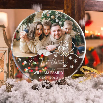 Customized Couple Photo Circle Acrylic Ornament, Custom Family Photo Acrylic Ornament, Our First Christmas - Christmas Gift For Couple, Lovers, Family