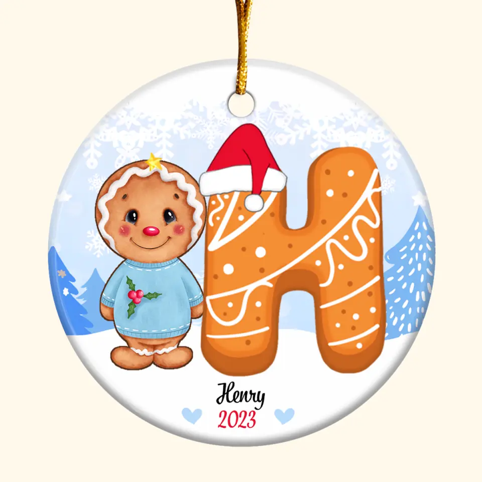 Christmas Gingerbread Cookie Kid's Name - Personalized Custom Ceramic Ornament - Christmas Gift For Grandma, Mom, Family Members