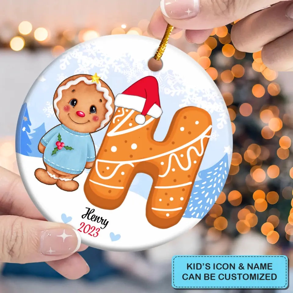 Christmas Gingerbread Cookie Kid's Name - Personalized Custom Ceramic Ornament - Christmas Gift For Grandma, Mom, Family Members