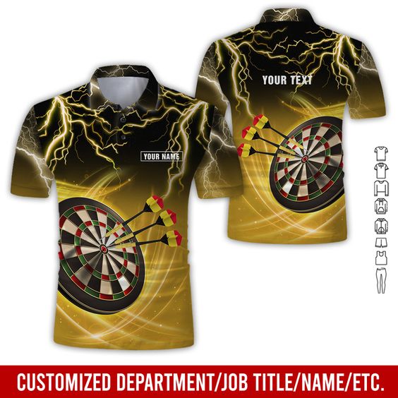 Customized Name & Text Darts Polo Shirt, Thunder Lighting Personalized Name Darts Polo Shirt For Men - Perfect Gift For Darts Lovers, Darts Players