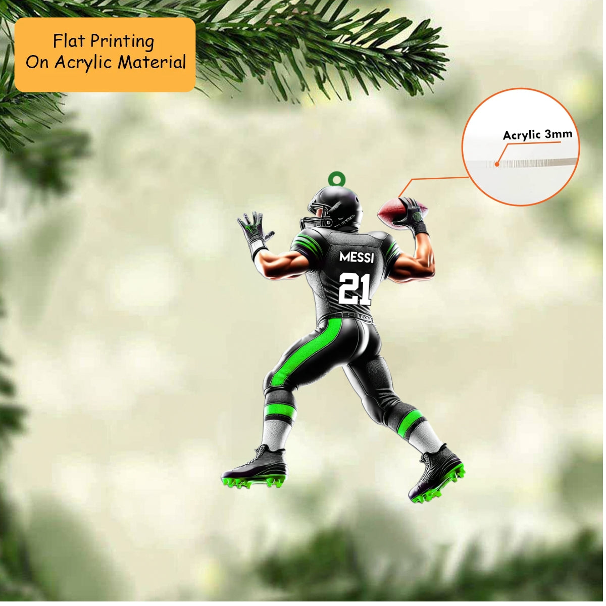 Personalized American Football Christmas Ornament, Muscular Quarterback Throw, Custom Ornament Christmas Gift, Keychain Bowling, Car Ornament Bowling