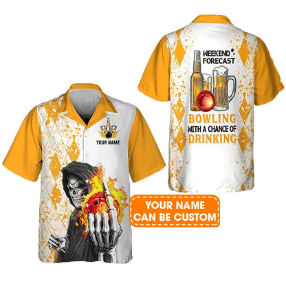 Bowling Hawaiian Shirt Custom Name - Weekend Forecast Bowling With A Big Chance of Drinking Personalized Aloha Hawaiian Shirt - Gift For Friend, Family, Bowling Lovers