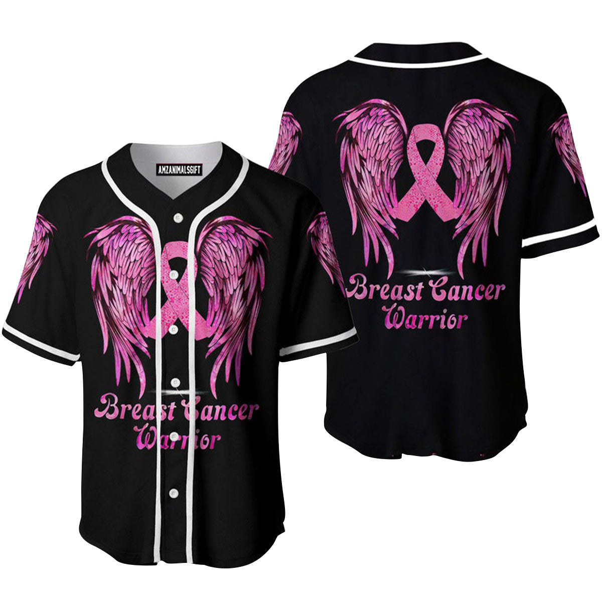 Breast Cancer Warrior Pink Ribbon Angel Wings Baseball Jersey, Perfect Outfit For Men And Women On Breast Cancer Baseball Team Baseball Fans