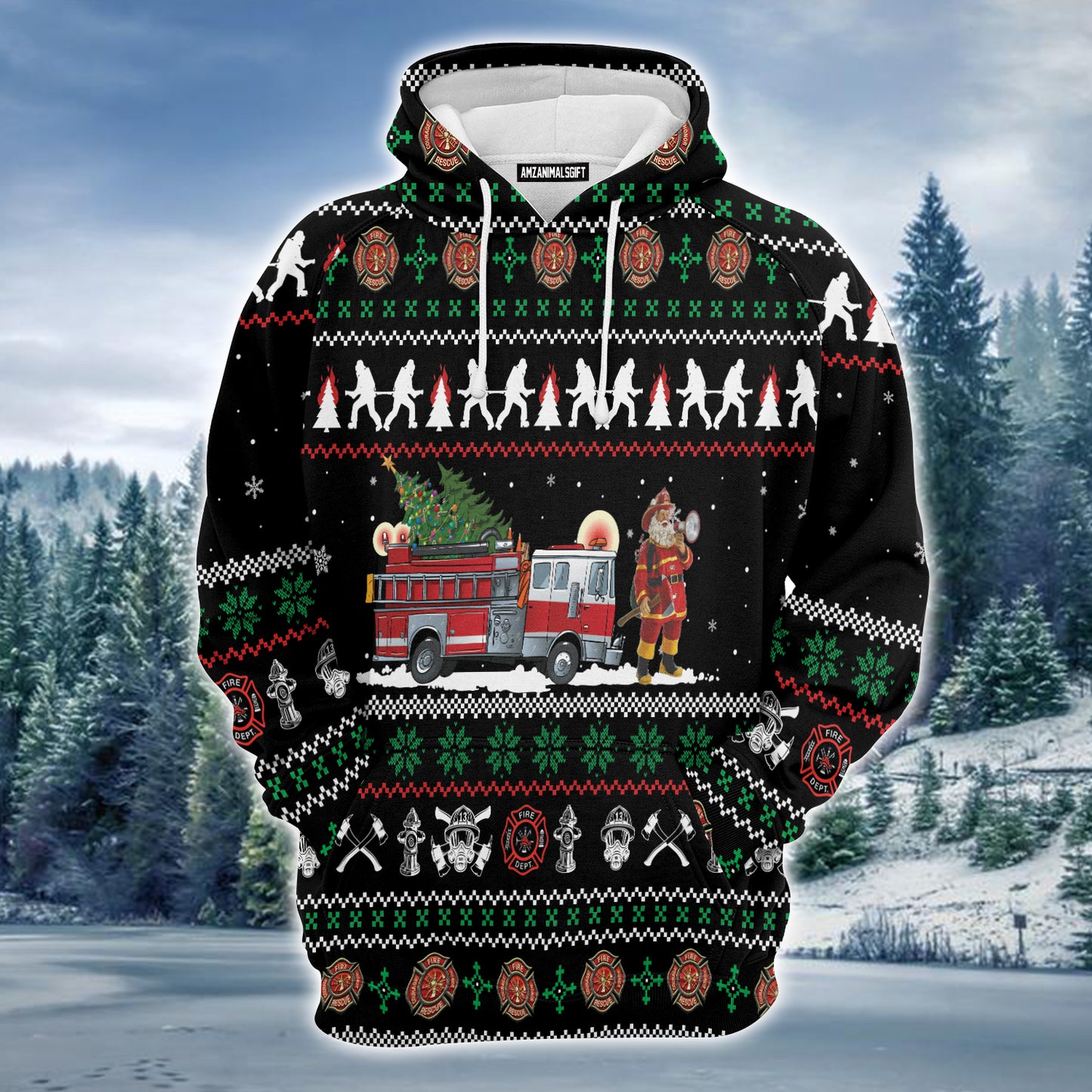 Santa Claus Premium Christmas Hoodie, Firefighter Xmas Unisex Hoodie For Men & Women - Perfect Gift For Christmas, Firefighter, Friends, Family