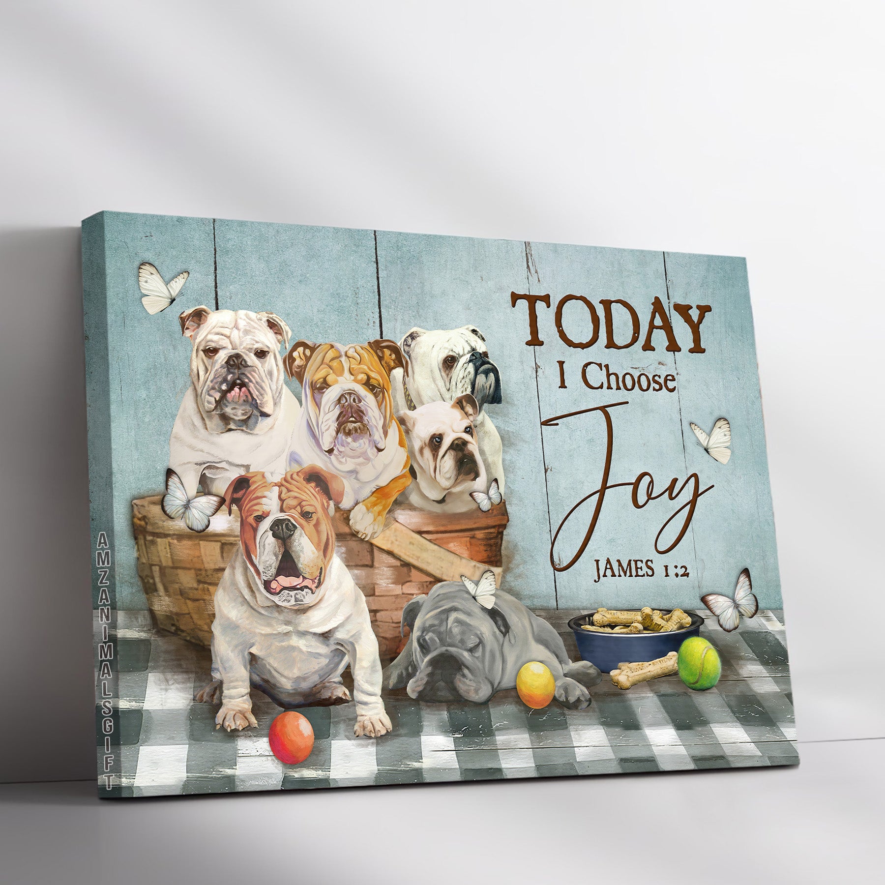 English Bulldog & Jesus Premium Wrapped Landscape Canvas - English Bulldog, Basket, Butterfly, Today I Choose Joy - Gift For Christian, Bulldog Lovers