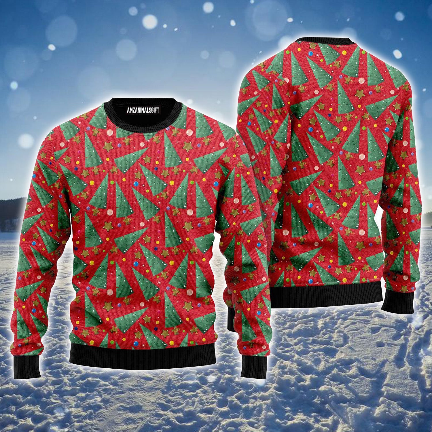 Jingle Xmas Tree Pattern Ugly Christmas Sweater For Men & Women, Perfect Outfit For Christmas New Year Autumn Winter