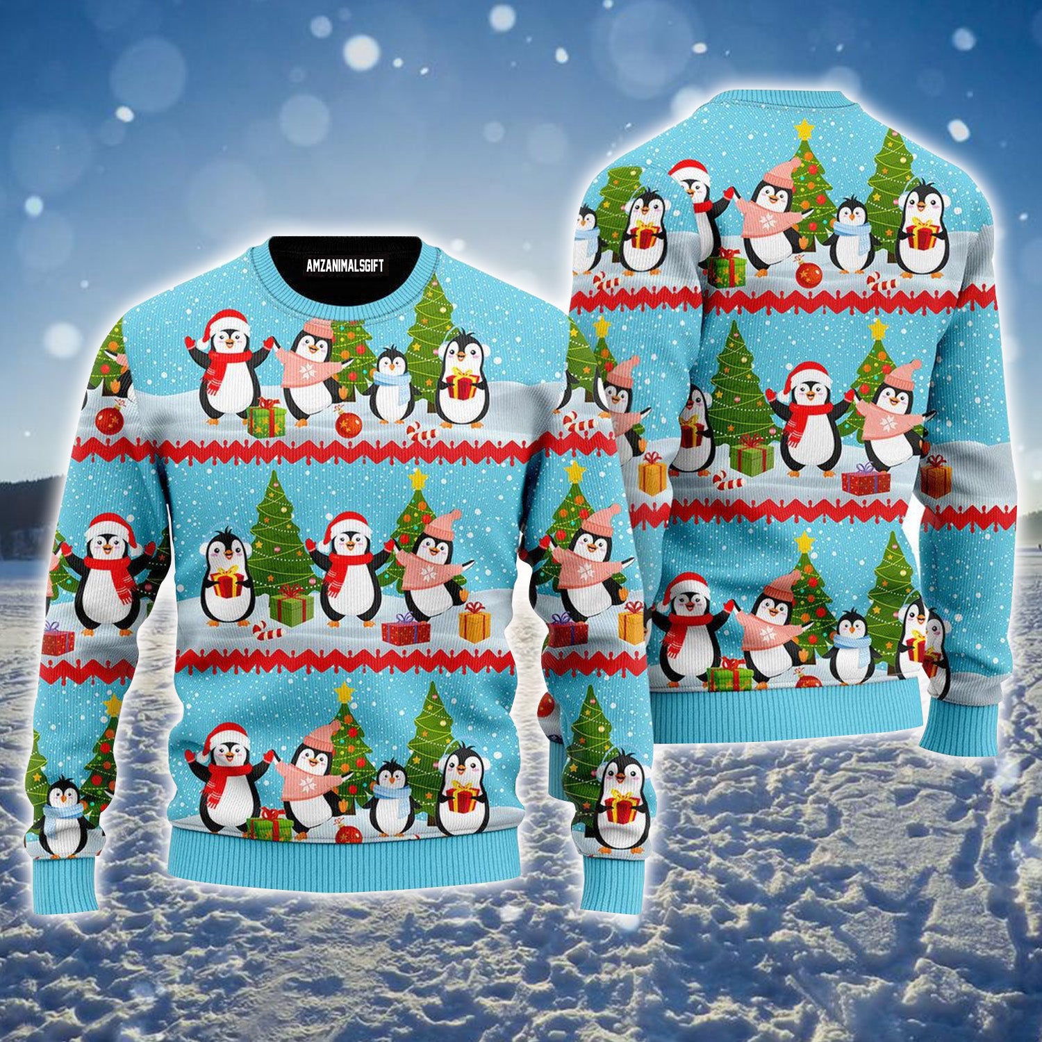 Penguin Christmas Pattern Ugly Sweater For Men & Women, Perfect Outfit For Christmas New Year Autumn Winter