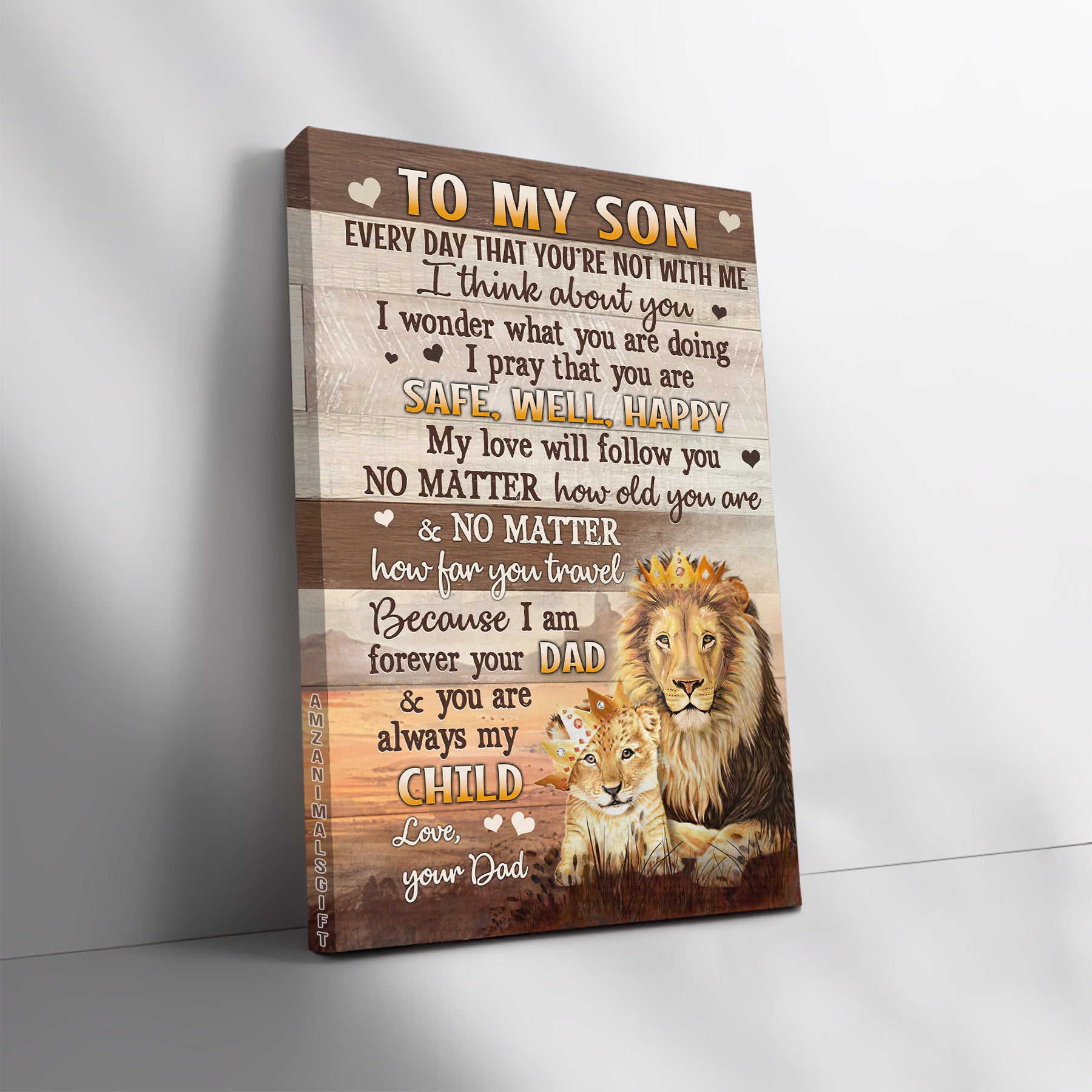 Family Premium Wrapped Portrait Canvas - Dad To Son, Lion Family, My Love Will Follow You No Matter How Old You Are - Gift For Son In Family