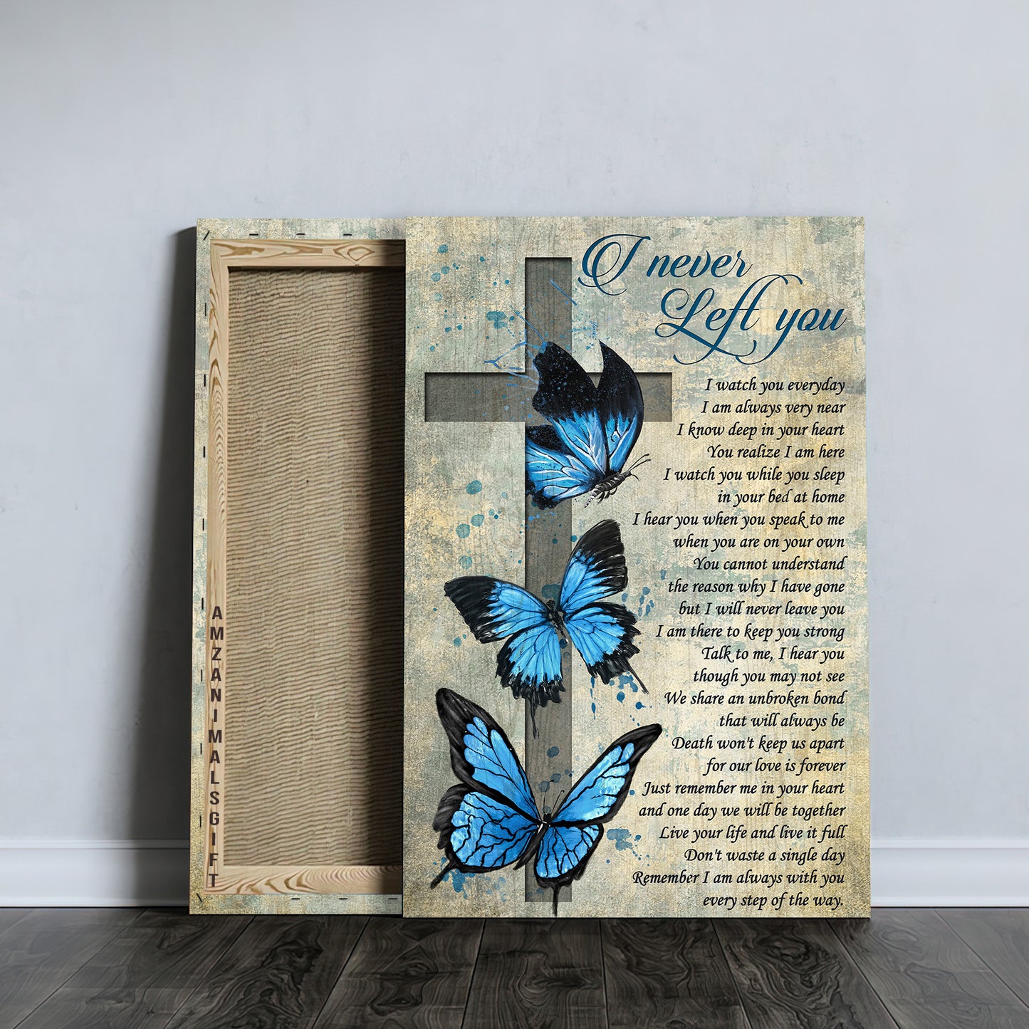 Memorial Premium Wrapped Portrait Canvas - Big Butterfly, Cross Symbol, I Never Left You - Heaven Gift For Members Family
