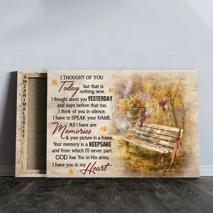 Memorial Premium Wrapped Landscape Canvas - Wooden Chair, Red Cardinal, Beautiful Autumn Park, I Thought Of You Today - Heaven Gift For Members Family