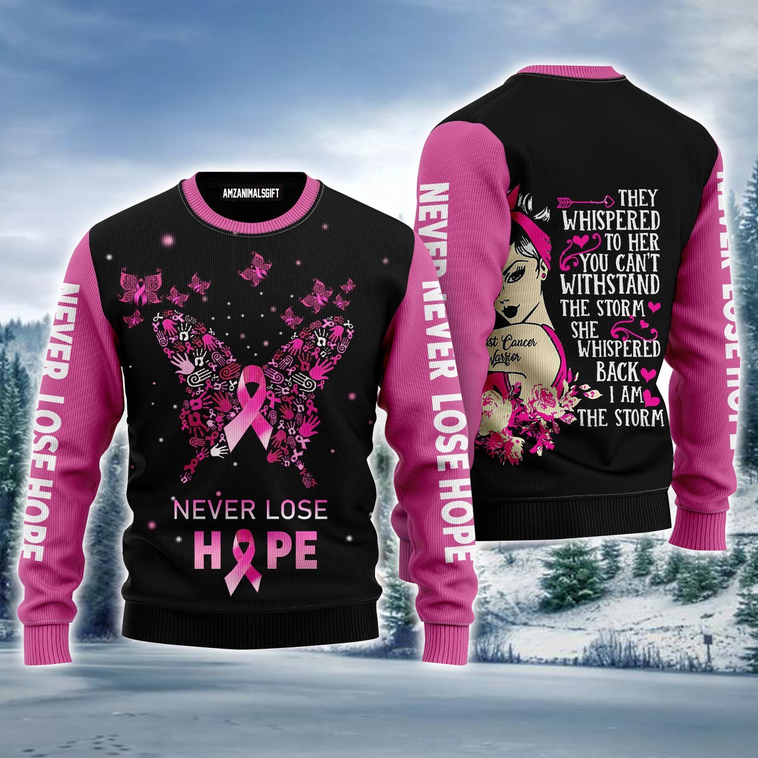 Breast Cancer Warrior Ugly Sweater, Butterfly Ugly Sweater, Never Not Hope Ugly Sweater For Men & Women - Perfect Gift For Christmas, Family, Friends