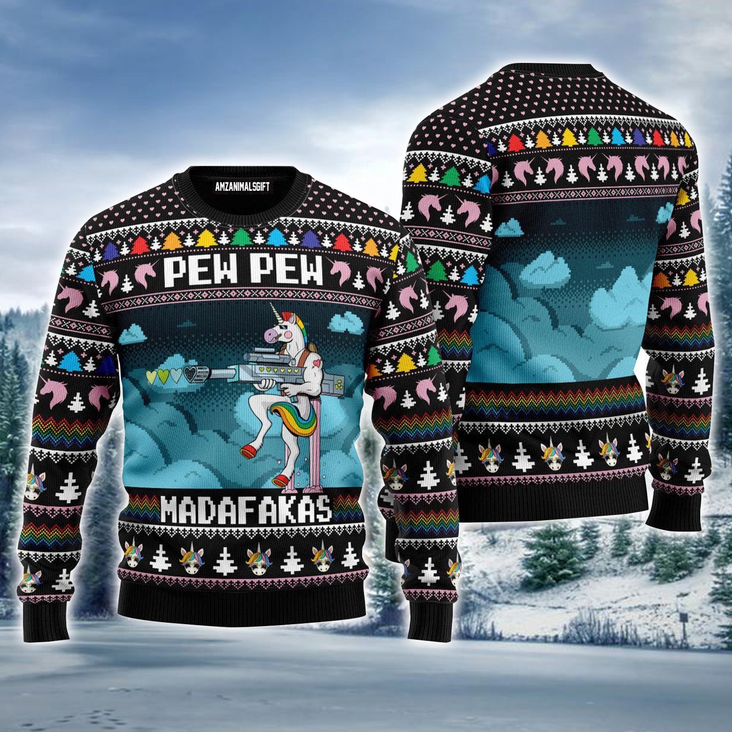 Unicorn Pew Pew Ugly Sweater For Men & Women, Perfect Outfit For Christmas New Year Autumn Winter