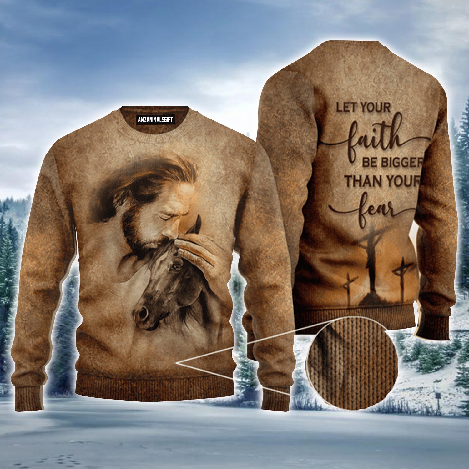 Jesus Christ Love Horse Let Your Faith Be Bigger Urly Sweater, Christmas Sweater For Men & Women - Perfect Gift For New Year, Winter, Christmas