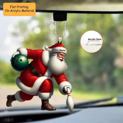 Personalized Bowling Santa Holding Pins Acrylic Ornament, Bowling Keychain, Car Ornament, Christmas Ornament Gifts