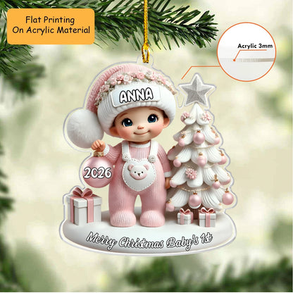 Personalized Baby Christmas Flat Printed Acrylic Ornament, Merry Christmas Baby Girl 1st, Custom Ornament Christmas Gift, Keychain Baby, Car Ornament Baby