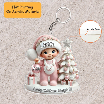 Personalized Baby Christmas Flat Printed Acrylic Ornament, Merry Christmas Baby Girl 1st, Custom Ornament Christmas Gift, Keychain Baby, Car Ornament Baby
