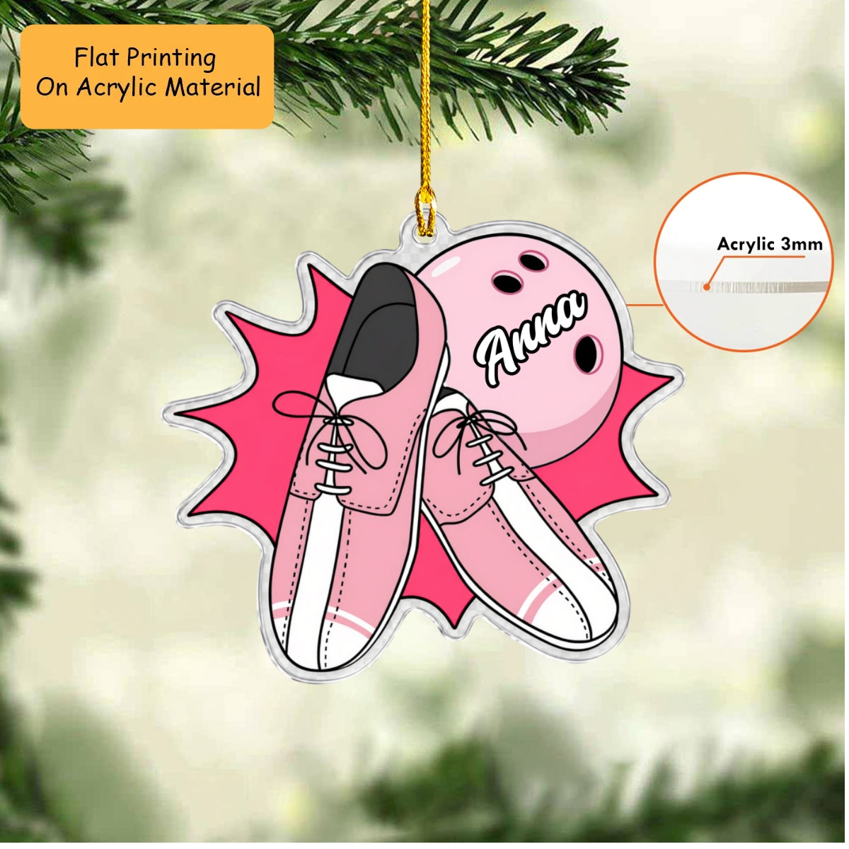 Personalized Bowling Christmas Ornament, Bowling Ball And Colorful Shoes, Custom Ornament Christmas Gift, Keychain Bowling, Car Ornament Bowling