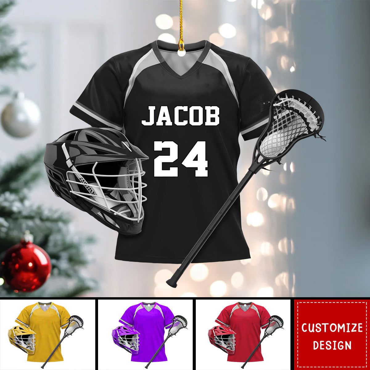 Personalized Lacrosse Shirt Helmet Sticks Flat Acrylic Ornament, Meaningful Ornament Gifts For Disc Golf Lover, Son, Daughter