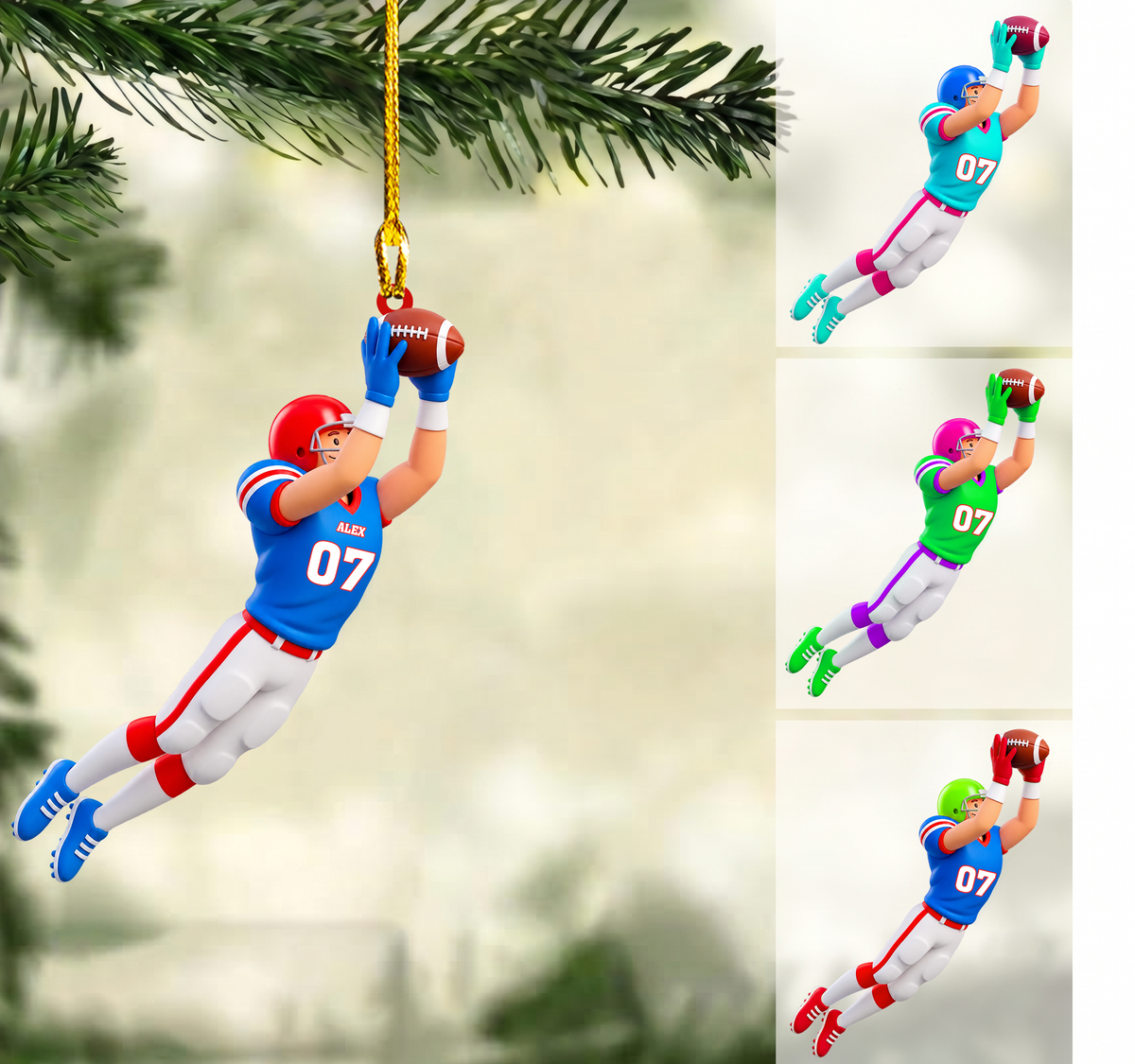 Personalized Football Player Christmas Ornament, Leaping Action Custom Jersey Number, Custom Ornament Christmas Gift, Keychain Football, Car Ornament Football