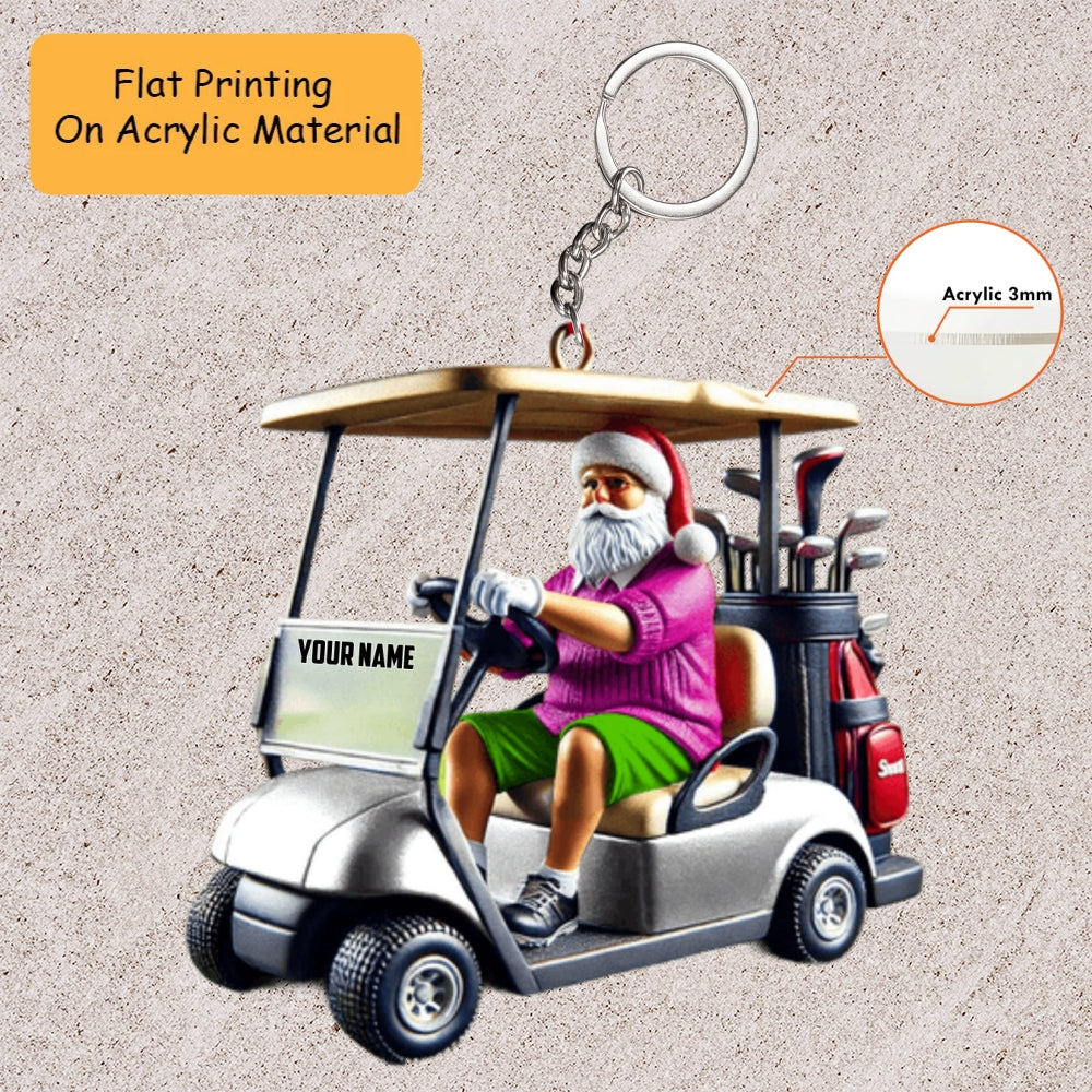 Personalized Golf Cart Santa Christmas  Acrylic Ornament, Golf Christmas Keychain, Car Ornament, Christmas Ornament Gifts